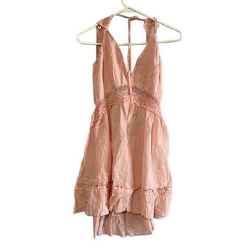 Beach Cover Up Slip Dress Peach Pink Lace Boho Mini